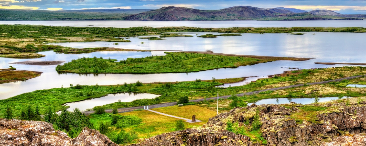 Þingvellir National Park rift valley and lake scenery