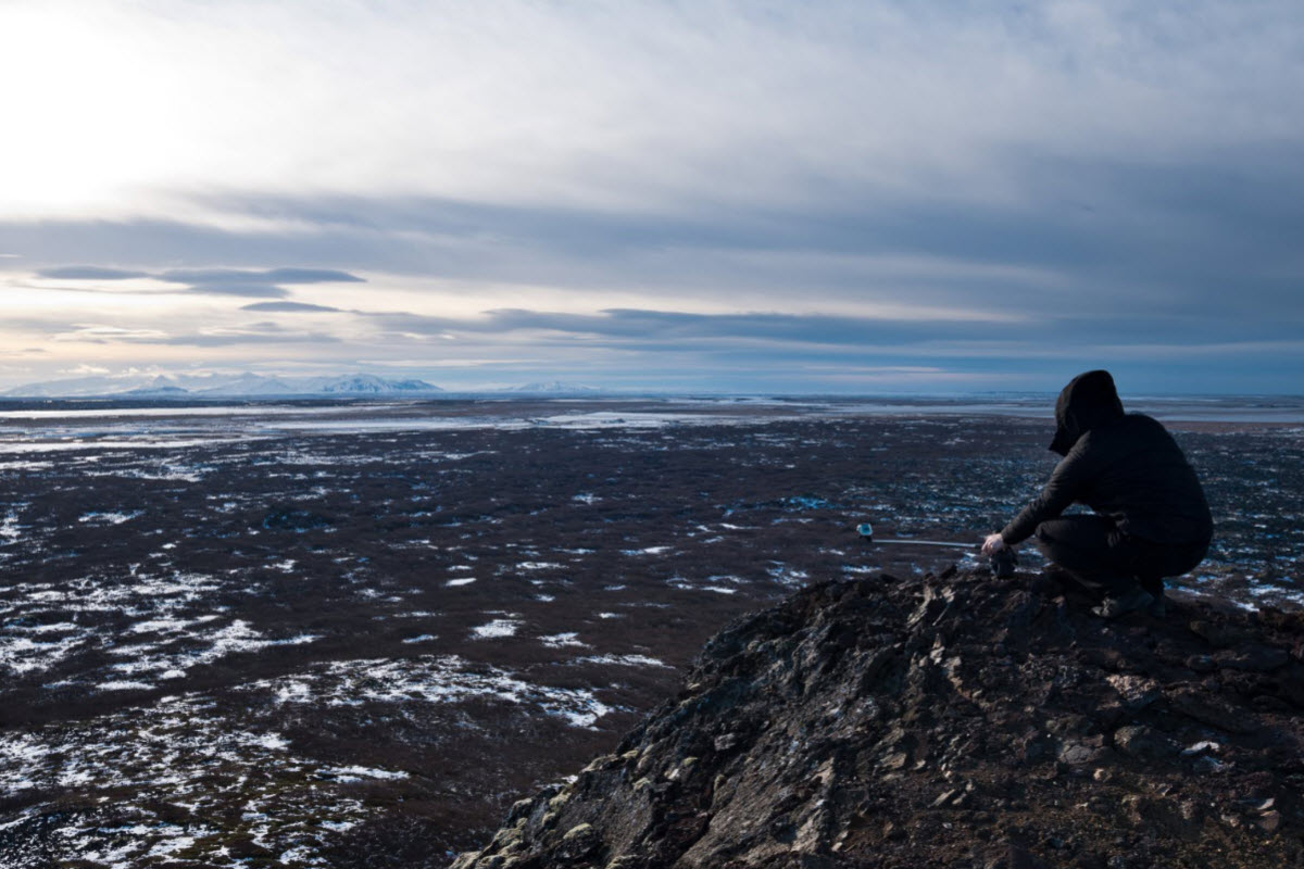 The view from the top of Eldborg crater in West Iceland